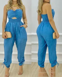 European And American Women's New Blue Tube Top One-piece Trousers - Blue - View 1
