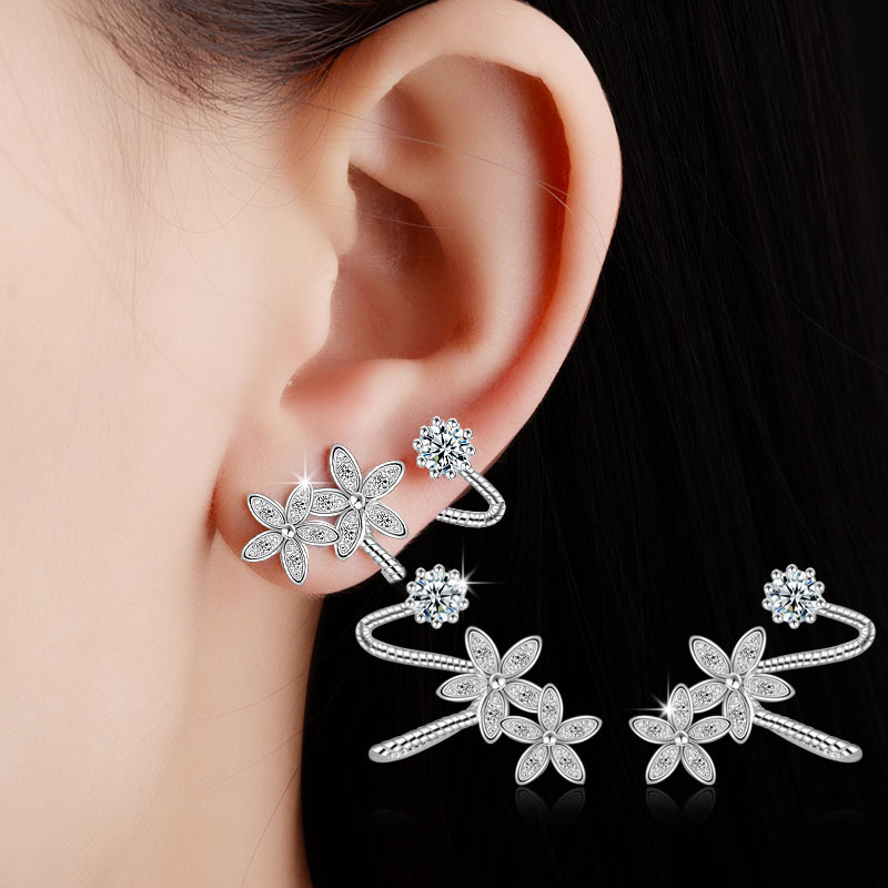 Temperament Diamond Ear Clips All-match Silver Stud Earrings
