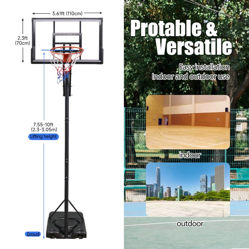 TotheCORE Basketball Stand 7.55-10.00 Ft Adjustable Portable Basketball Hoop & Goal PC Backplate, Large Base & Wheels - Image 5
