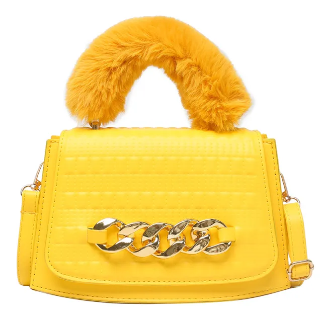 Plush Chain Handbag Ladies One shoulder Diagonal Yellow - Shop at LoveMi