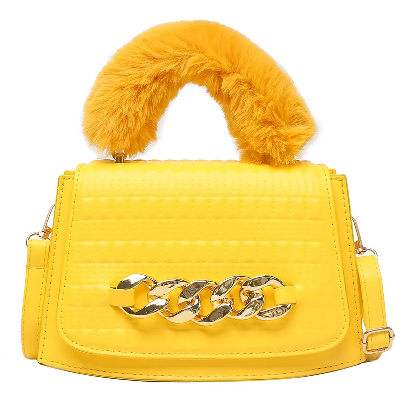 Plush Chain Handbag Ladies One-shoulder Diagonal - Yellow