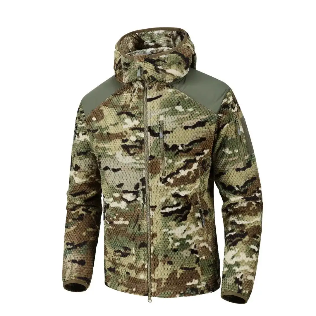 Men Tactical Fleece Hooded Jacket, Grid Lightweight