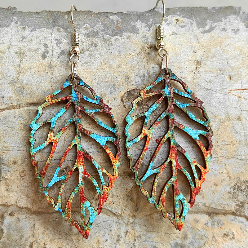 Title 4, Retro Distressed Hollow Leaves Eardrops Colorful