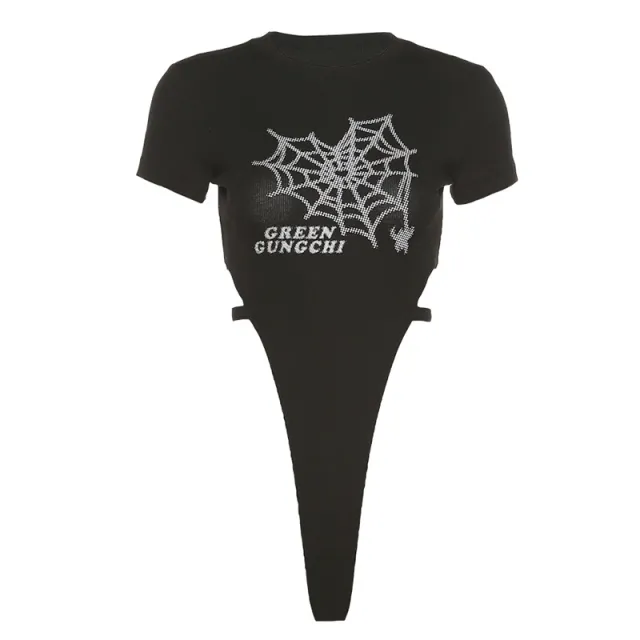 Fashion Printed Round Neck Sexy Bodysuit Black - Shop at LoveMi