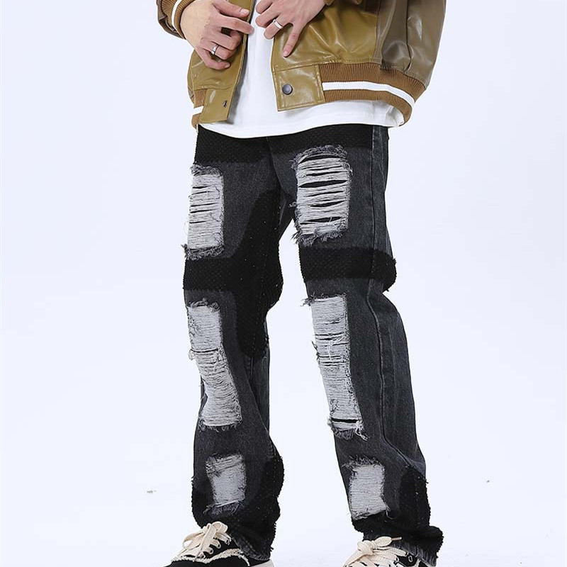 Title 6, Mens Loose-fitting Casual Frayed Decorative Je...