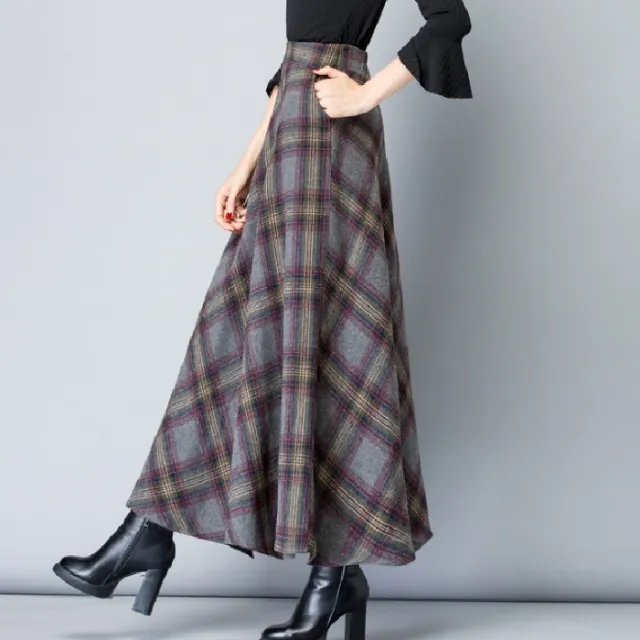 Woolen Plaid Skirt Winter Women's Western Style To Reduce Age Grey - Shop at LoveMi