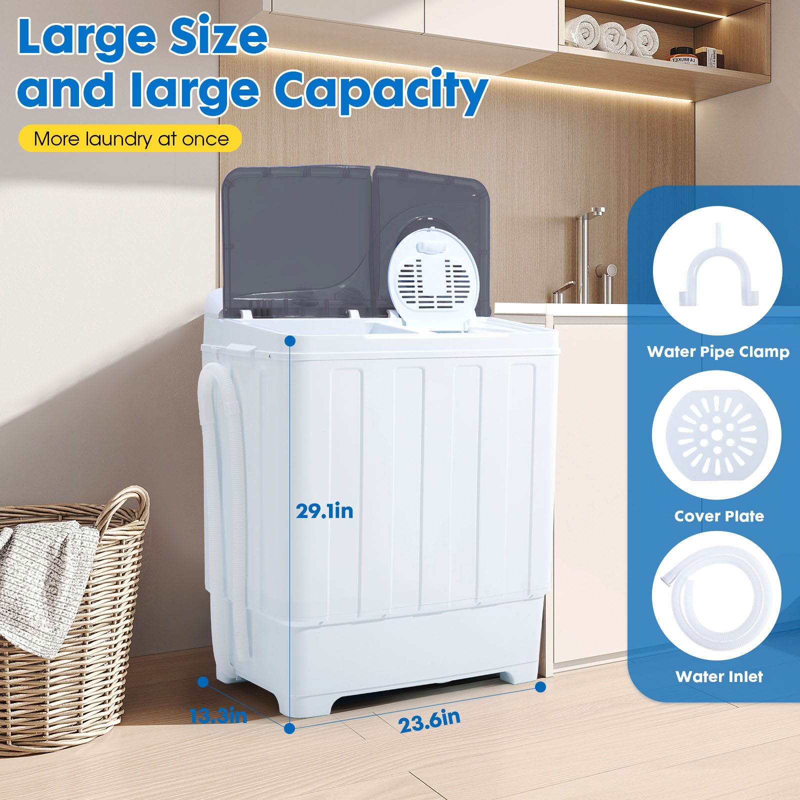 Grey28lbs Portable Washing Machine With 18lbs Wash And 10lbs Spin, Twin Tub Washer Compact Machine With Drain Pump, Mini Portable Washer For Home, Camping, RVs, And Small Spaces, Grey