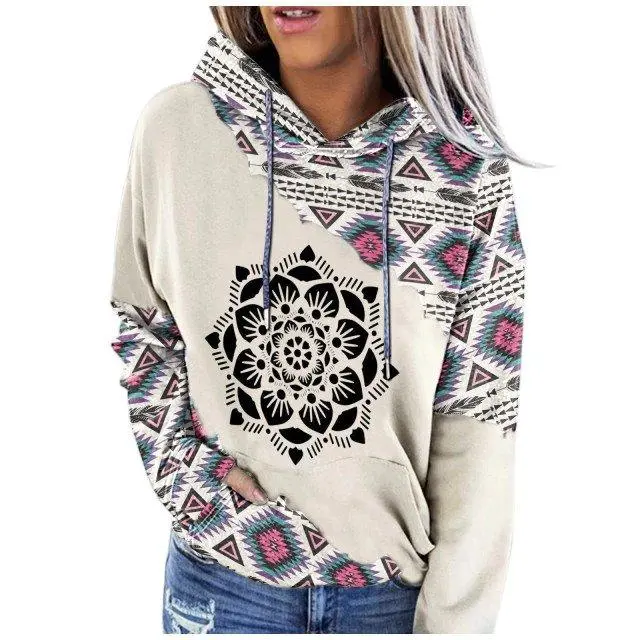 Fashion Women's Ethnic Style Printed Sweater Grey - Shop at LoveMi