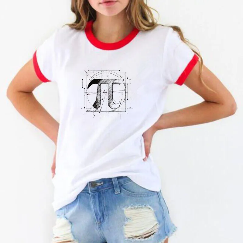 Fashion Ladies White Printed Short Sleeve T-Shirt - Red