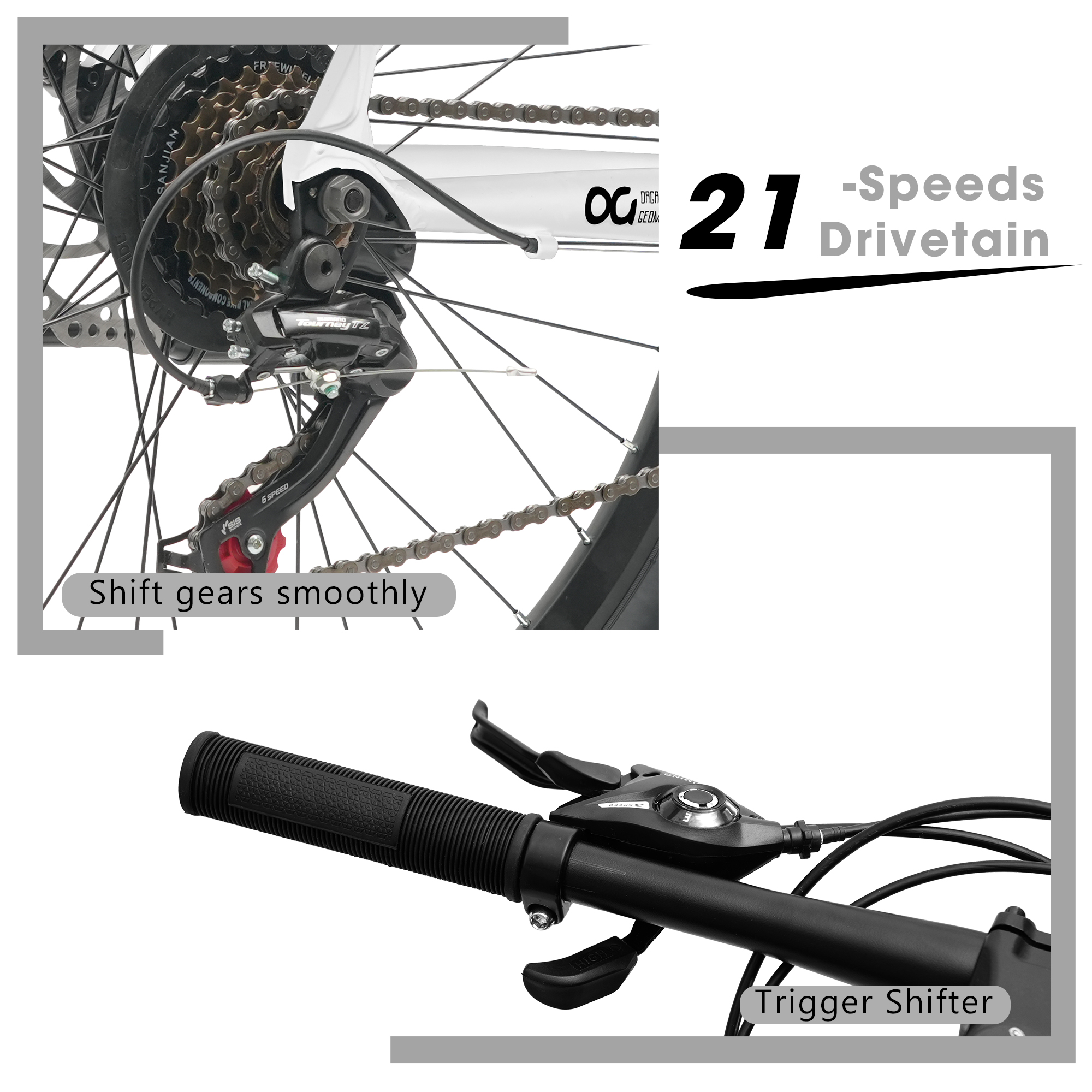 A26317 KIAPALNO 26 Inch All-Terrain Mountain Bike With Disc Brakes 21-Speed Drivetrain & Durable Carbon Steel Frame Ideal For Men And Women, Perfect For Trail Riding And Touring