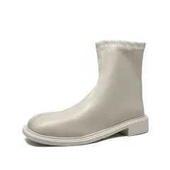 Knight Long Women White Boots Mid Heel - Apricot - View 1