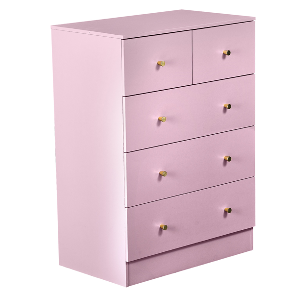 25.98inx15.75inx35.83in LxWxH 4-Tier 5-Drawer Cabinet Drawer Dresser With Gold Handles Macaron