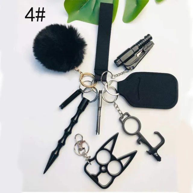 Self Defense Keychain Suit Personal Keychain For Girls Women Safety Key Ring With Hand Sanitizer Bottle Holder Pompom Whistle Black Color 11Piece... Black Color 11Piece Set - Shop at LoveMi