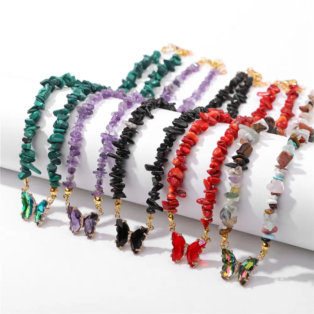 Women's Simple And Versatile Butterfly Natural Stone Necklace