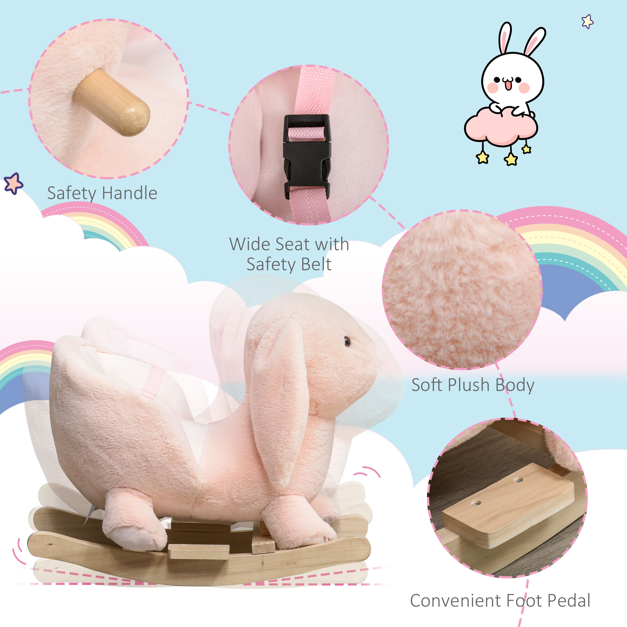 Children's Rocking Horse, Plush Donkey Shaped Riding Chair, With Sound Effects