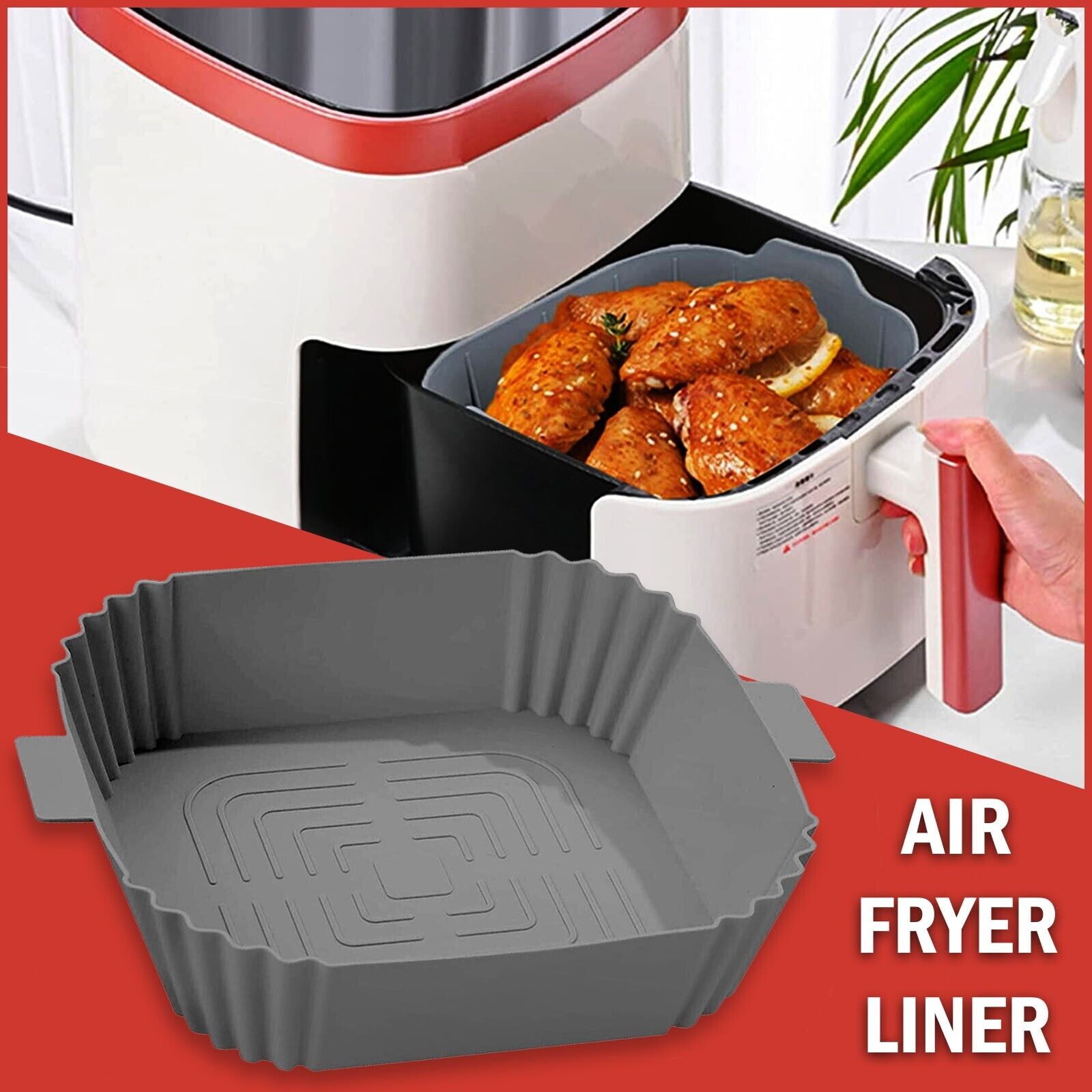 Silicone Air Fryer Tray Basket Liners Pot, Air Fryer Silicone Pot Basket Liners Non-Stick Safe Oven Baking Tray Accessories, Air Fryer Silicone Basket Liners Square, Reusable Air Fryer Silicone Pots for Food Safe Air Fryers Oven Accessories, Air Fryer Sil