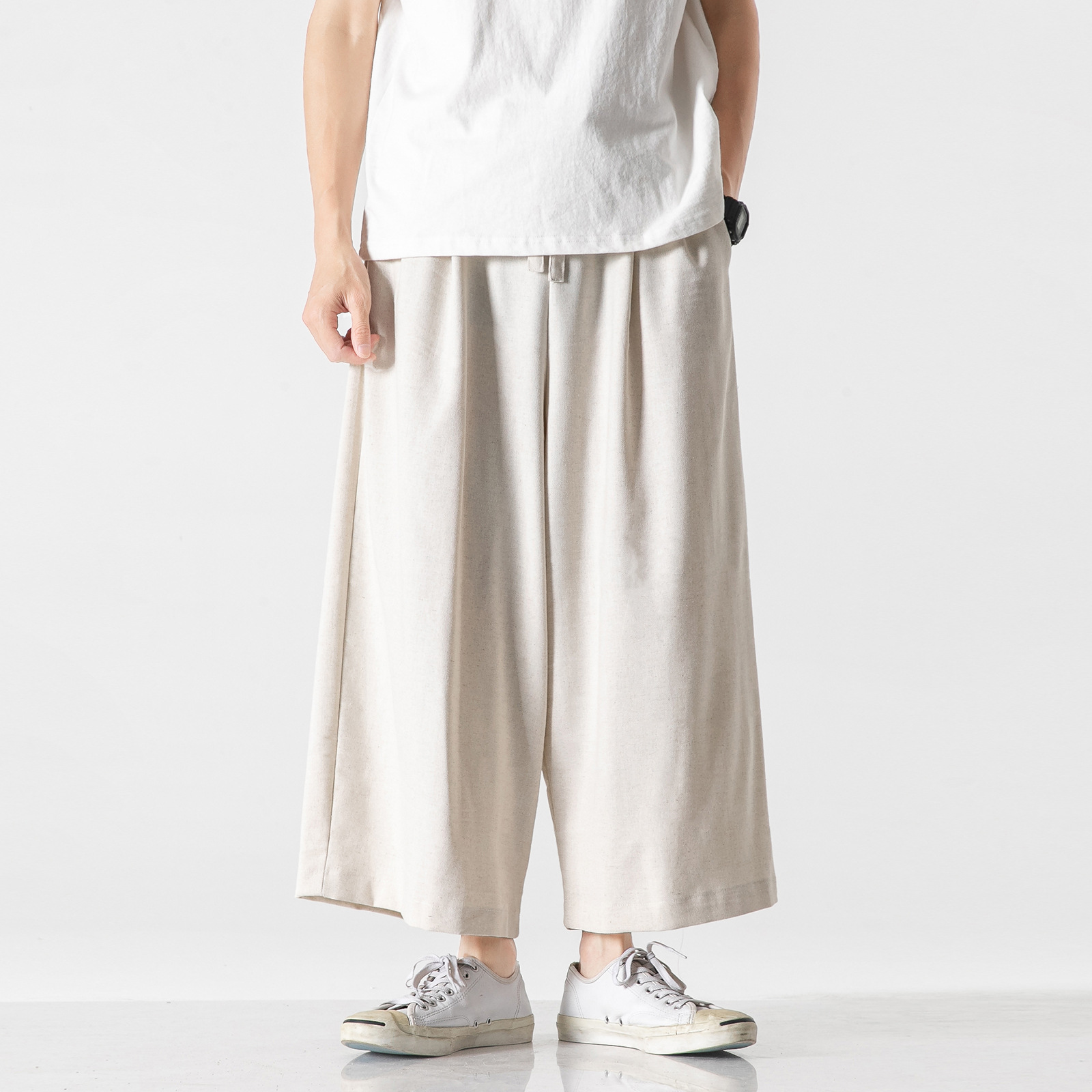 Title 4, Pantalon court large en lin, coton et lin