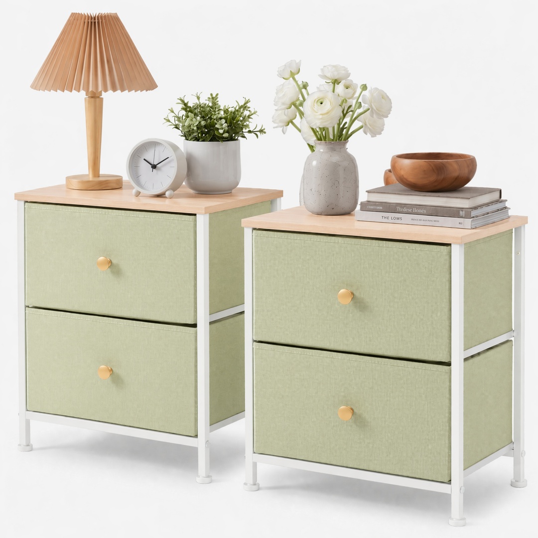 Double Drawer Bedside Table - Suitable For Bedrooms And Living Rooms, 20 Inches High — foto 2