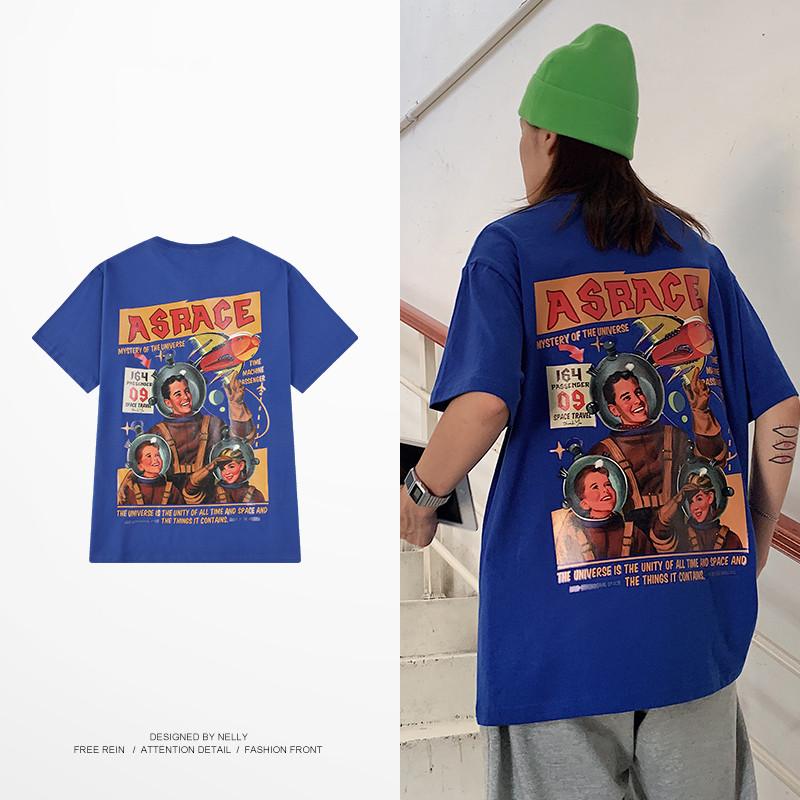 Retro Hip-Hop Street Print Loose Short Sleeves