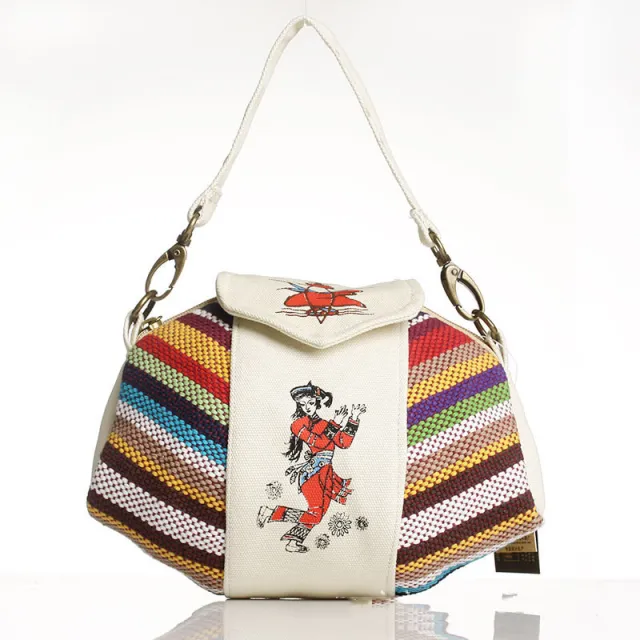 National Style Handbag Fashion Canvas Printing Beige - Shop at LoveMi
