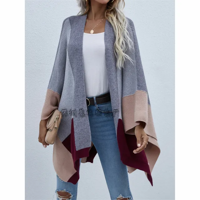 Women's Check Plus Size Loose Knit Cardigan Dark Grey - Shop at LoveMi