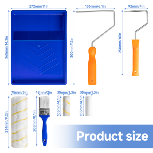 Paint Roller 9 Set Tray Rollers Soft Sleeves Brush Kit Decorating Painting Tool 8