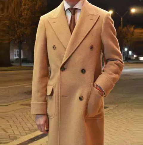Slim Double Breasted Men's Autumn and Winter Woolen Trench