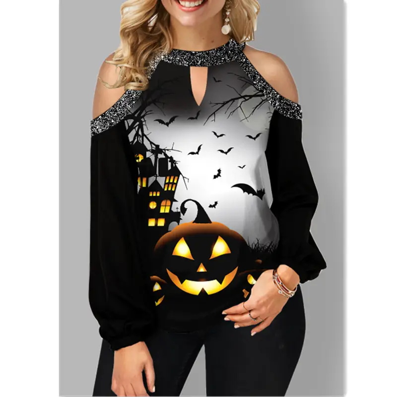 Spliced Sequin Round Neck Strapless Casual T-shirt