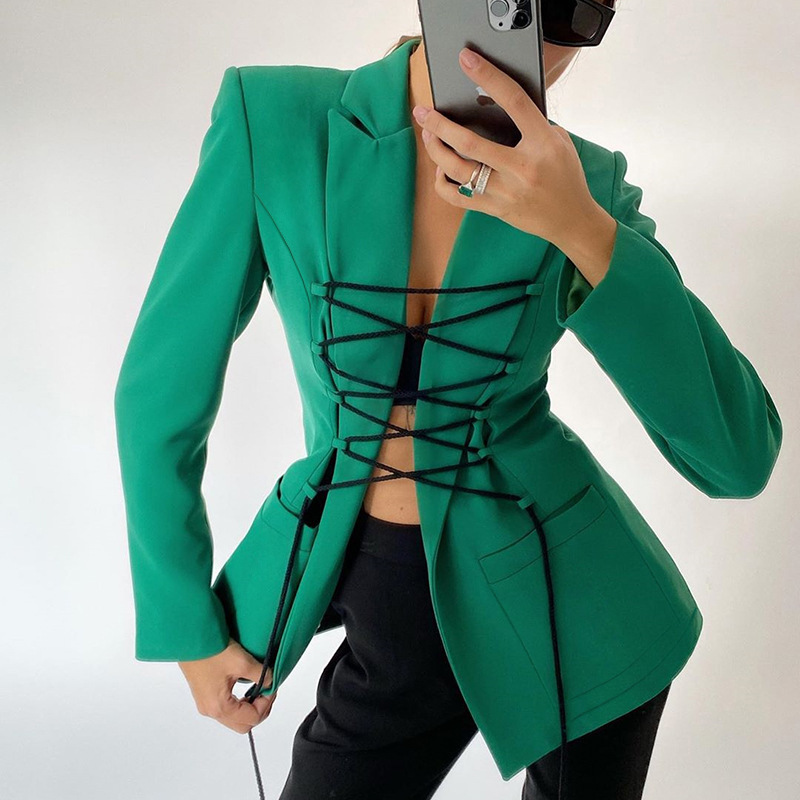 Women's Long-sleeved Tie-up Mid-length Suit