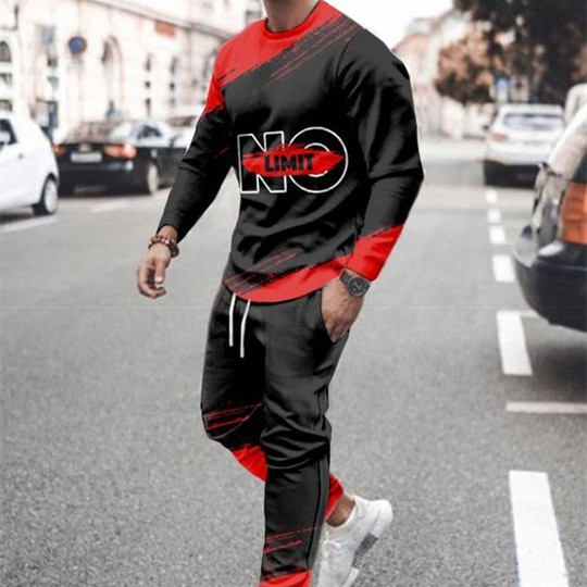 3d Digital Printing Crew Neck Sweater Sports Trousers Suit