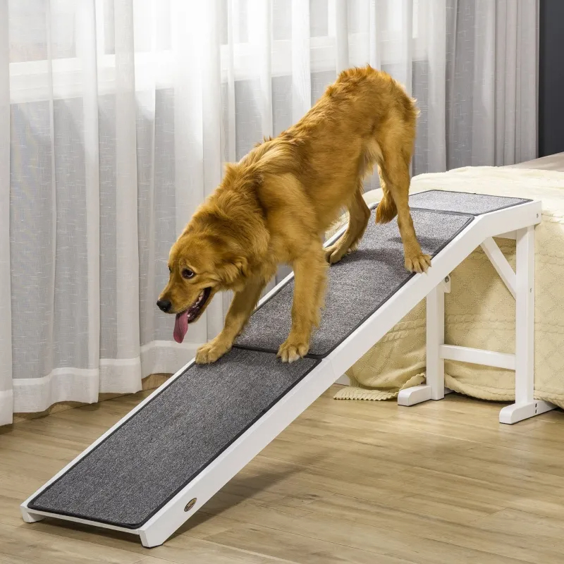PawHut Dog Ramp Foldable With Non-slip Carpet Top Platform, Gray, White