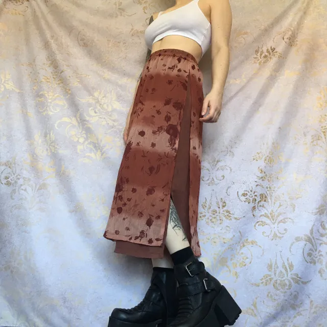 Mid length Solid Color Printed Stitching Temperament Commuter Skirt Dark - Shop at LoveMi
