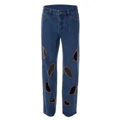 Straight Leg Jeans With Broken Buttocks - Dark Blue - View 1