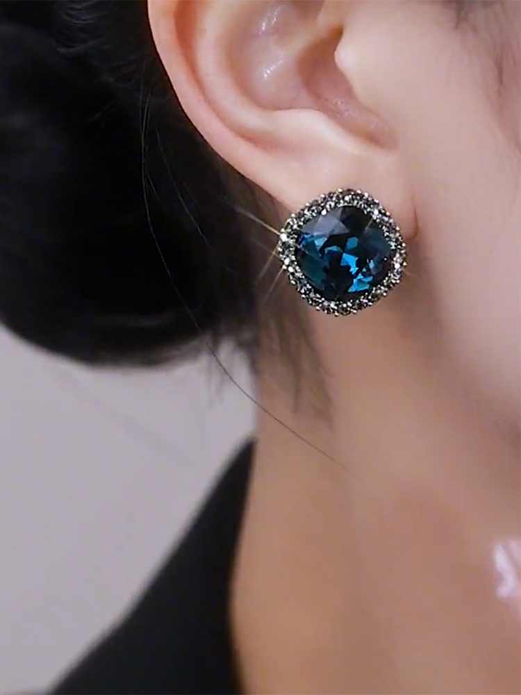Vintage Geometric Blue Crystal Earrings