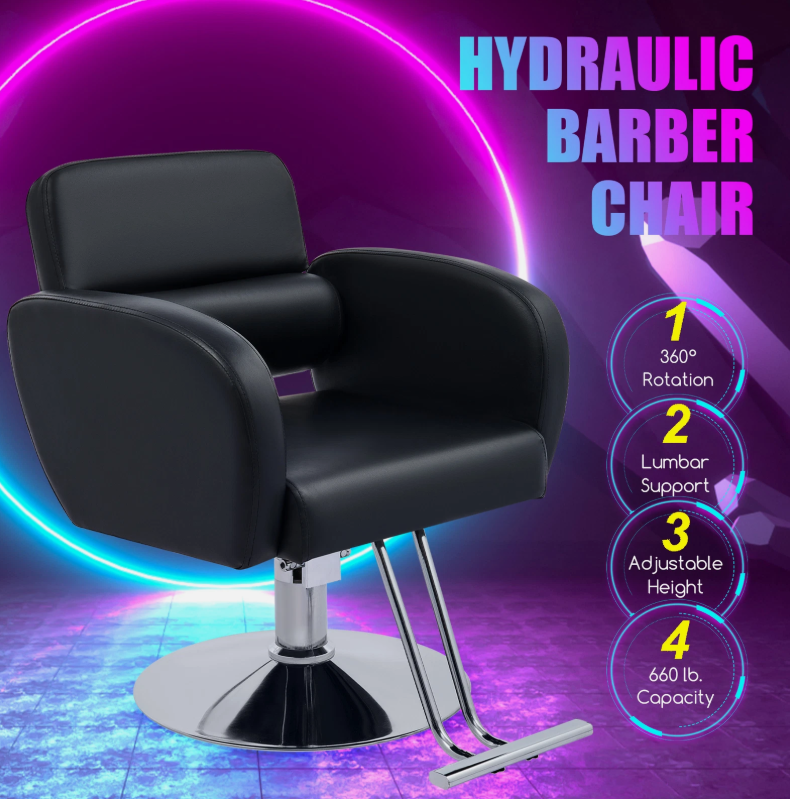 Black Barber Chair Adjustable Height Classic Hydraulic Swivel Salon Stool — image 9