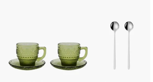 Glass Coffee Cup And Saucer Thick Heat resistant Classical Flower Tea Cup Retro Color Ice Cream Cup 2Piece Coffee Cup Set - Shop at LoveMi