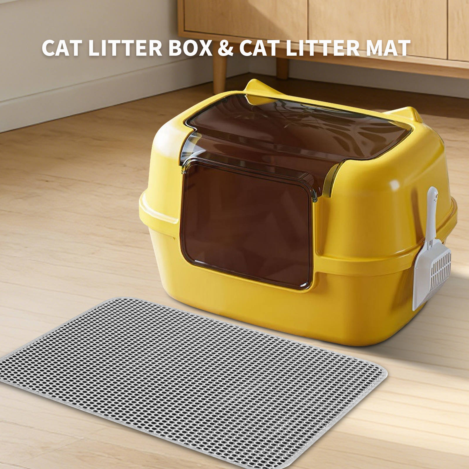 Extra Large Cat Ear Fully Enclosed Cat Litter Box, With Free Scoop & Litter Mat, Anti-Splash & Anti-Tracking Odor Locking, For Large Cats & Multi-Cat Households