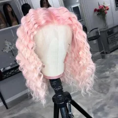 Wig Foreign Trade Cross-border Multi-color Women's Mid-length Front Lace Short Curly Hair - Charming Pink - View 1