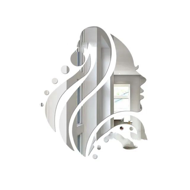 Cartoon Beauty Side Face Mirror Wall Stickers Acrylic 3Ddiy Living Room TV Background Silver - Shop at LoveMi