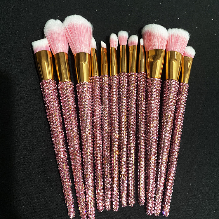 Diamond 12 Gems Makeup Beauty Tool Loose Powder Brush Repairing Concealer Brush Pink - Shop at LoveMi
