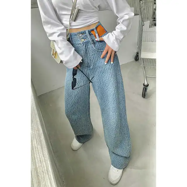 Light Blue High Waist Fashion Wide Leg Braided Jeans Blue - Shop at LoveMi