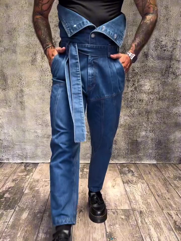 Denim High - Waisted Tapered Jeans With Belt