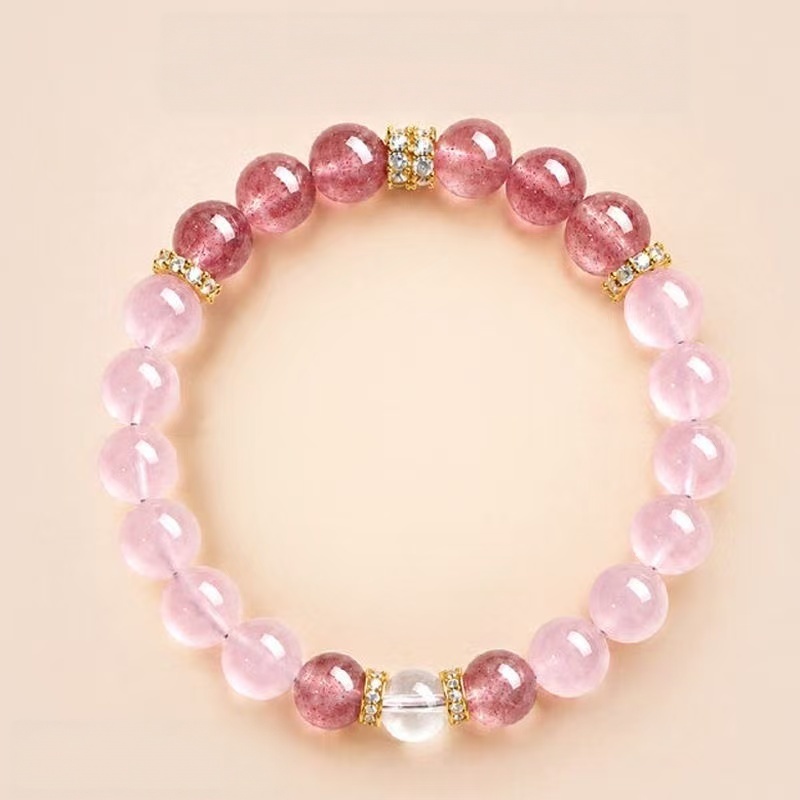 Bratara Strawberry Quartz  Rose Quartz Clear Quartz Two Tone Beaded Chain Love Energy Bijuterii pentru femei