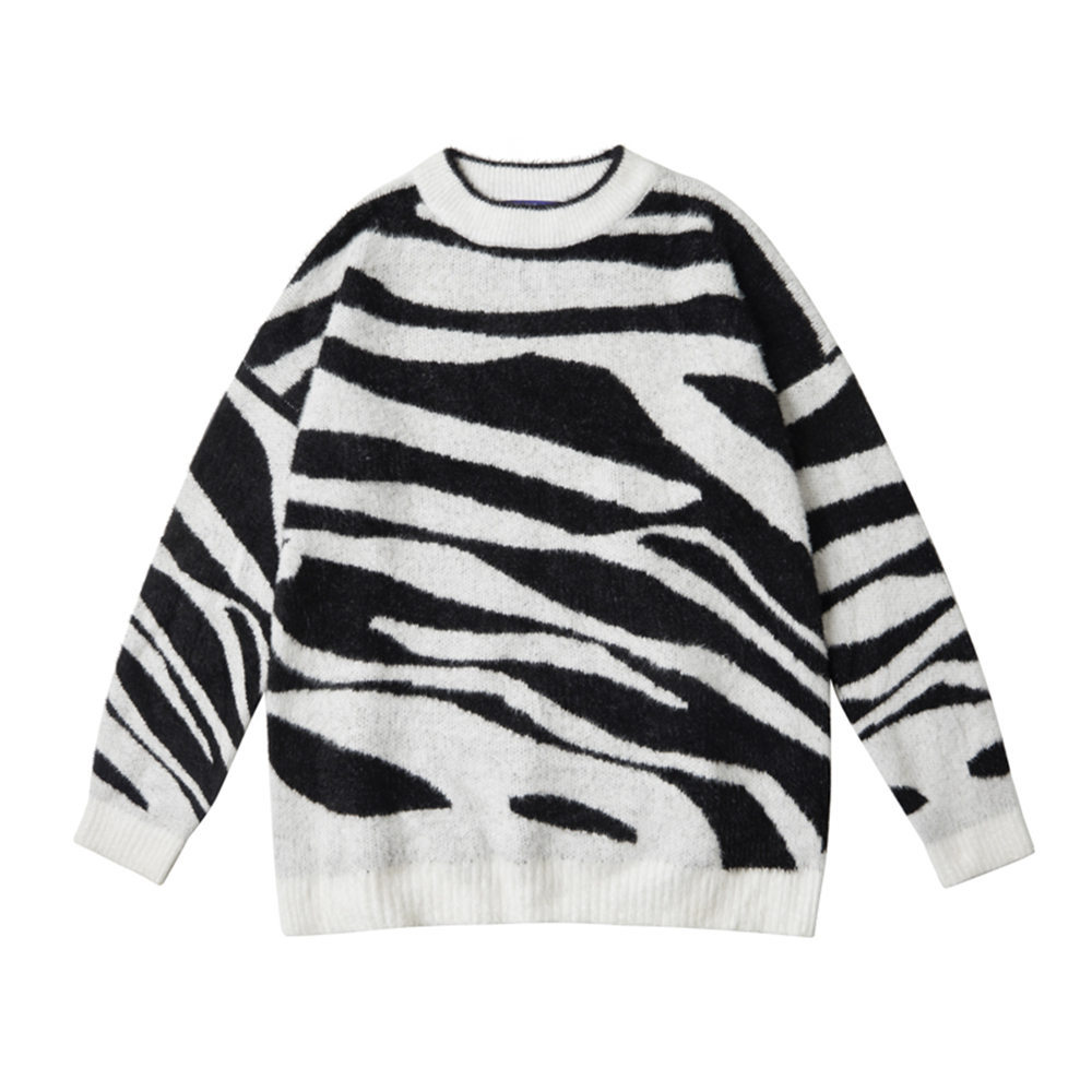 Lazy Wind Zebra Pattern Sweater Men's Ins Street Trend Loose Round Neck