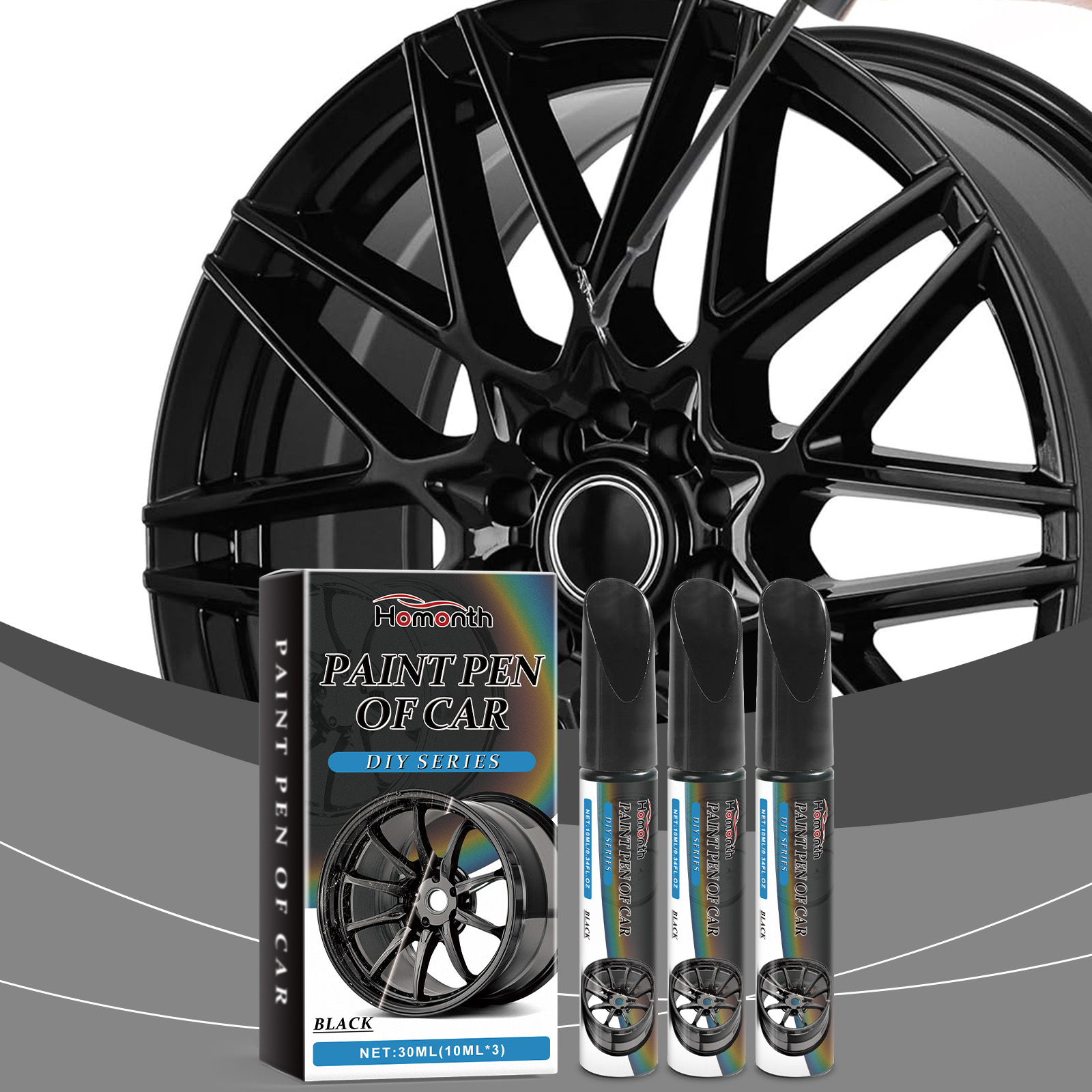 Car Paint Scratches, Dirt Removal, Repair, Touch Up Pen, Car Parts, Wheel Hub Scratch Repair Pen  Black  10mlx3 1 Box 6
