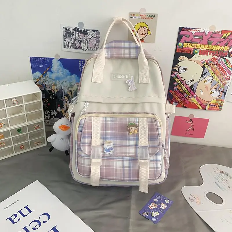 School Bag, Small Backpack, Plaid Backpack - Purple