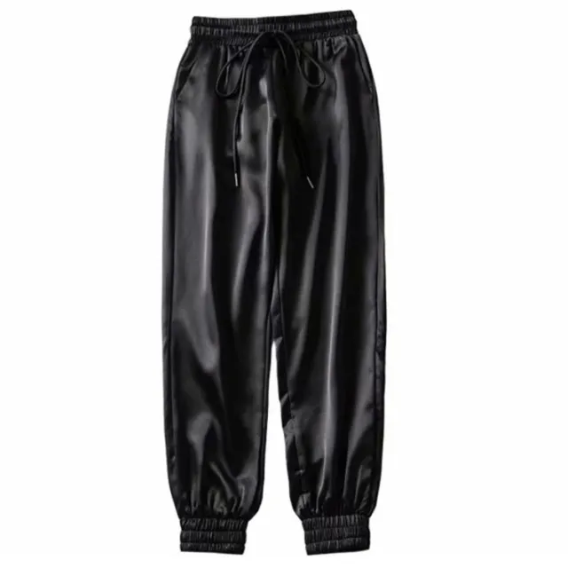 Women's Trousers With Slippery Surface Jogging Trousers Black - Shop at LoveMi