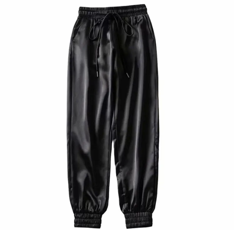 Women's Trousers With Slippery Surface Jogging Trousers - Black