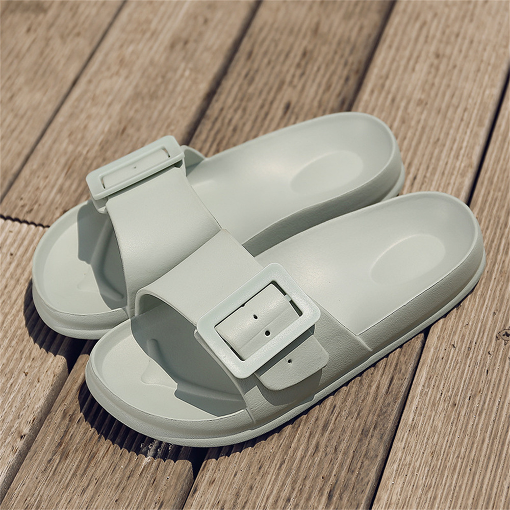 Solid Buckle Home Slippers Summer Non-slip Floor Bathroom Slipper Women Garden House Shoes — image 9 of 14