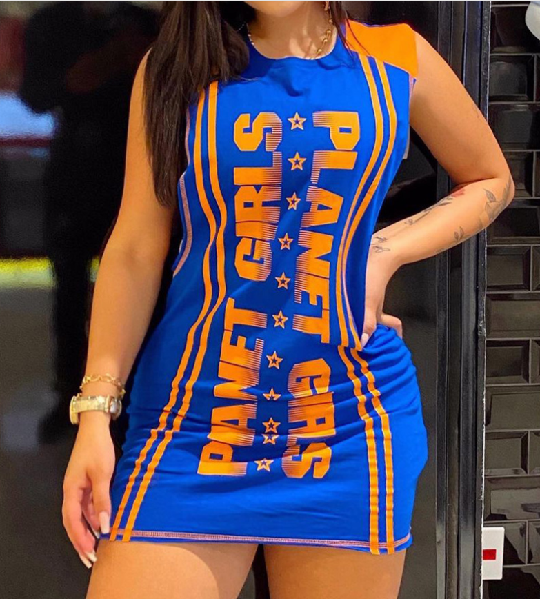 New Women's Color Contrast Letter Print Sleeveless Sports Tight Skirt Suit